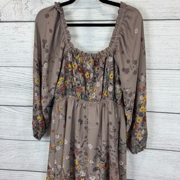 Maurices Taupe Women's Floral Long Sleeve Boho Dress Size Medium - Picture 11 of 11